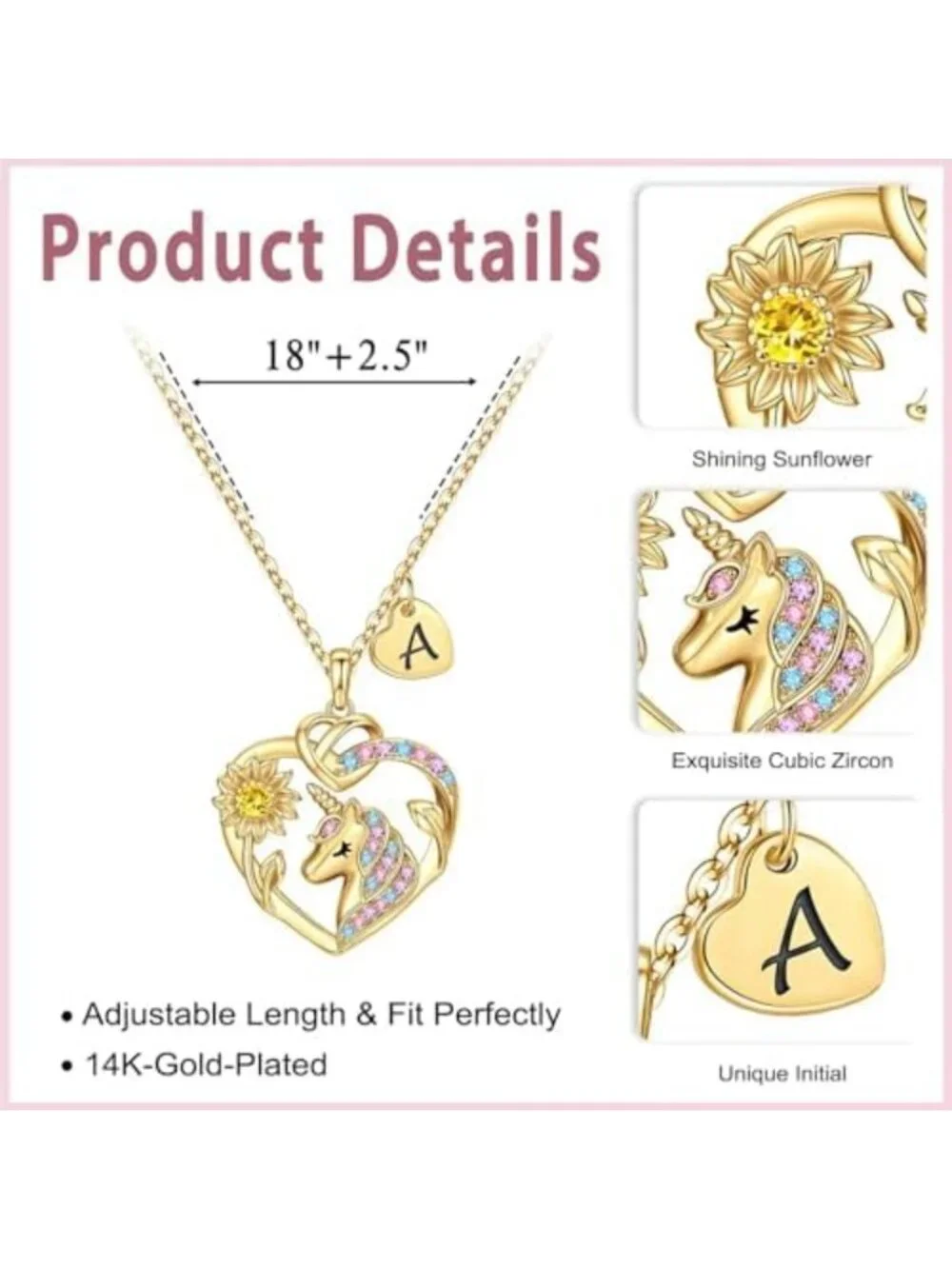Sunflower Unicorn Initial Necklace - Perfect Gift for Girls & Kids, Cute Jewelry
